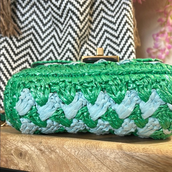 Kate Spade Green and Blue Mini straw Bag with Chevron Pattern - Picture 4 of 13